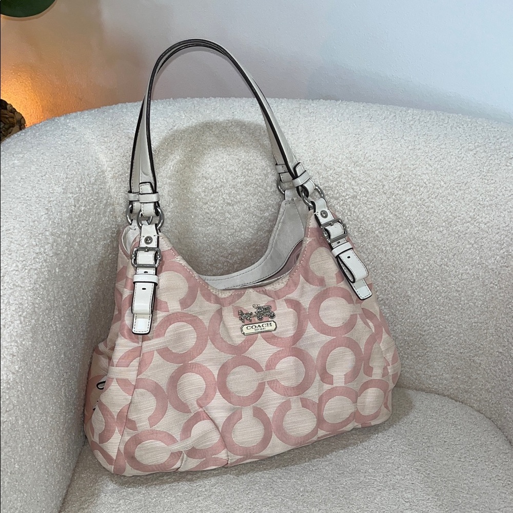 Coach Y2k Madison Maggie Hobo Shoulder Bag Pink White Optic Art Silver Purse